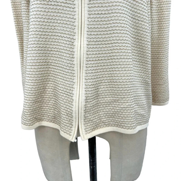 St. John Cream Ivory Stripe Knit Zip Front Sweater Jacket Size XL **Flawed‎ - Picture 3 of 10